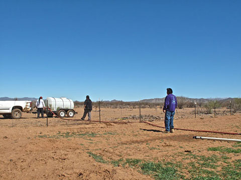 Noland Johnson works with farmers to water the Cowlick Farm